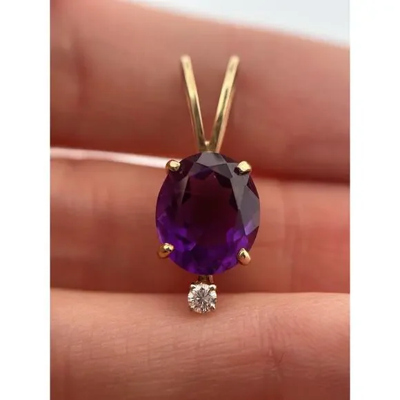 14k Yellow Gold 4ctw Amethyst And Diamond Pendant